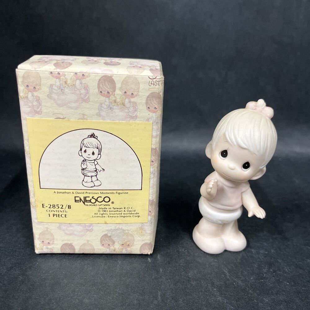 VTG Precious Moments Figurine Baby Girl Bow in‎ Hair E2852/B Pink 1983 w/box